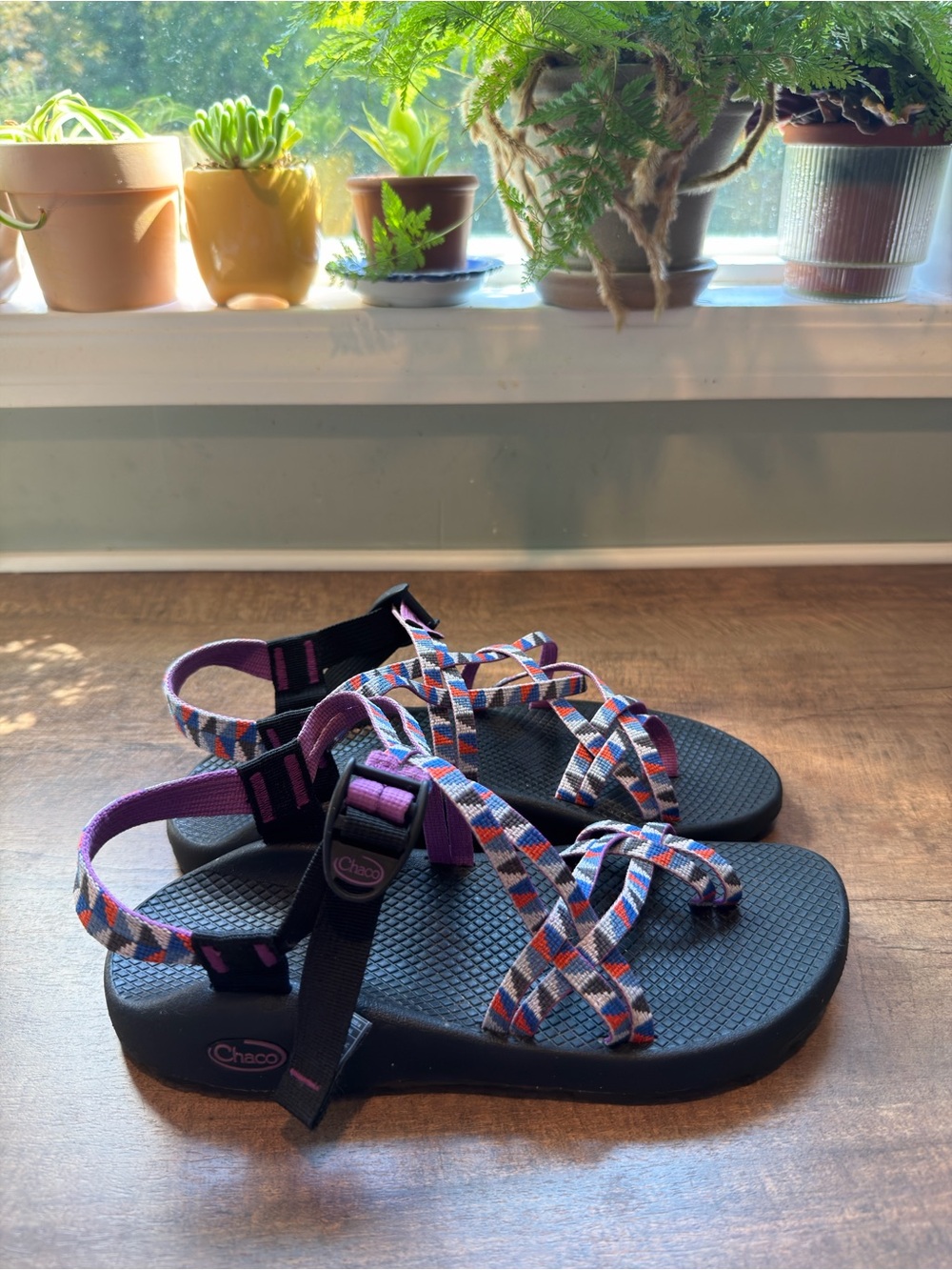 NWOB Chaco Women’s Purple/Black Strappy Adjustable Buckle Sandals Size 10